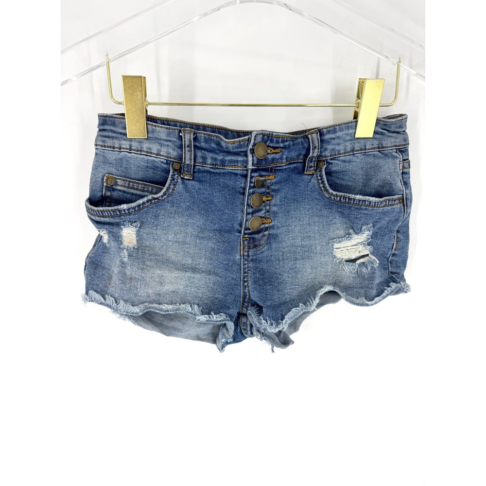 Billabong Womens Blue Distressed Denim Cutoff Shorts Button Fly Size 25